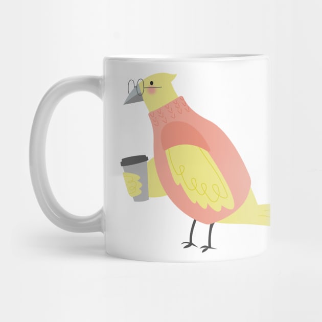 Hipster Bird Drinking Coffee by Vaeya